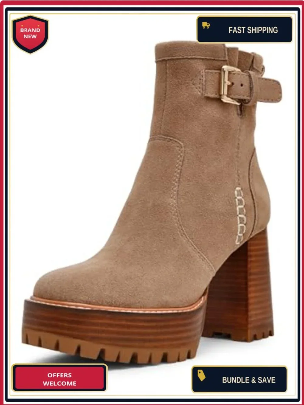 Steve Madden Summit Ankle Bootie Suede Block Heel Zip Taupe